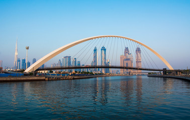 Fototapeta premium Panoramic view of Dubai from the water canal