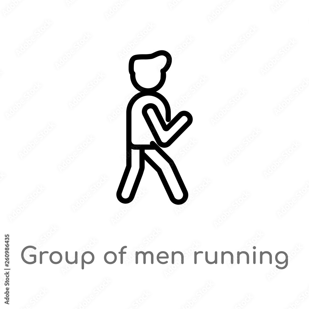 Poster outline group of men running vector icon. isolated black simple line element illustration from peopl