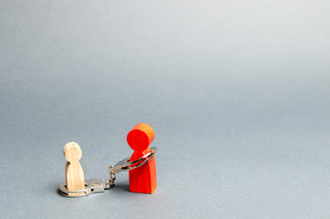 The parent is handcuffed to the child. The concept of parental debt. Alimony payment. Custody, care...