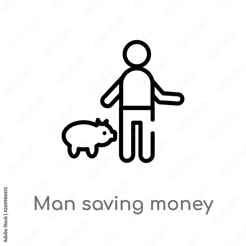 Aufkleber outline man saving money vector icon. isolated black simple line element illustration from people co