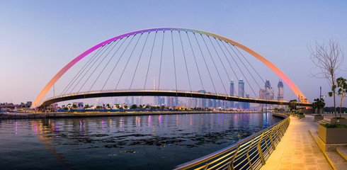 Panoramic view of Dubai from the water canal