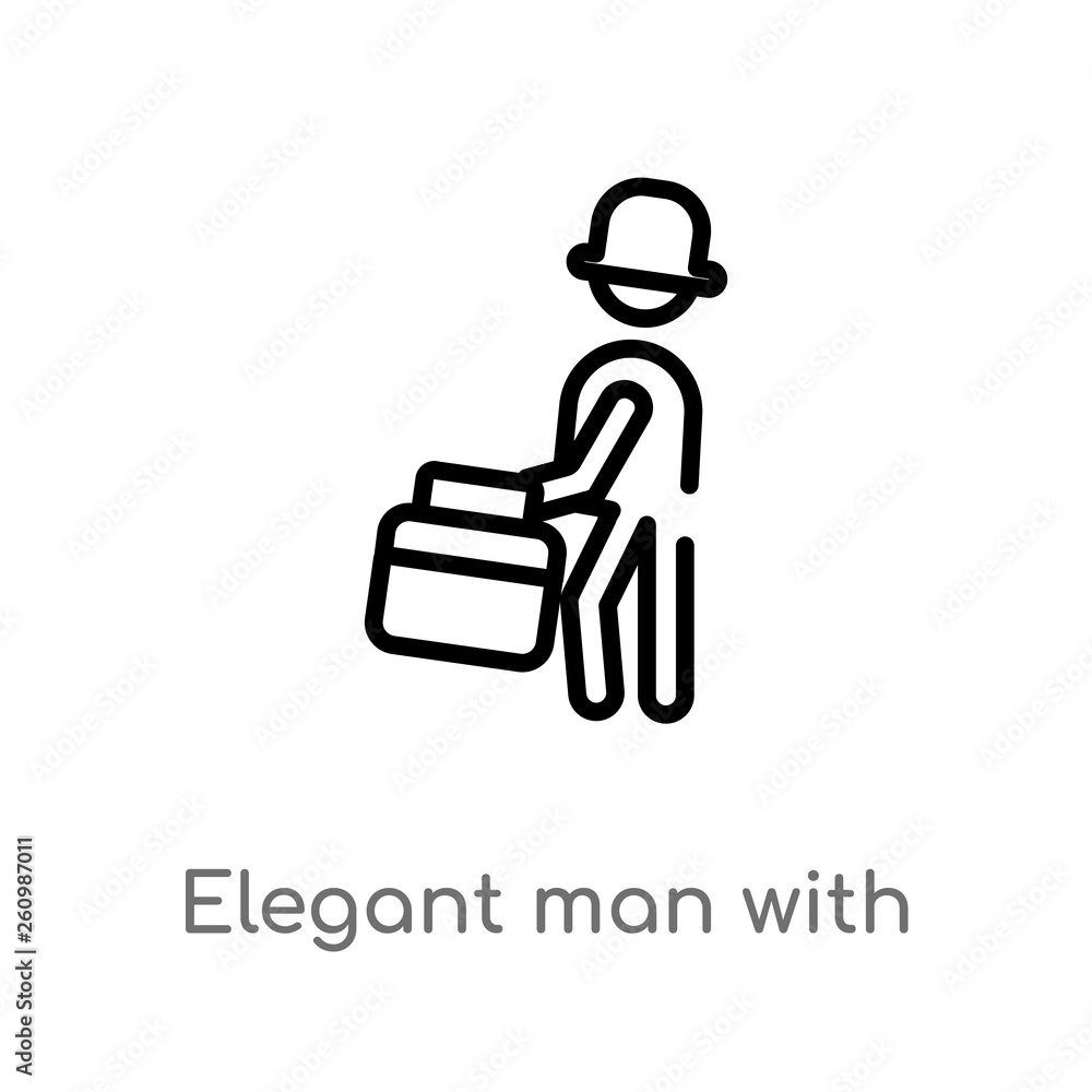 Poster outline elegant man with suitcase vector icon. isolated black simple line element illustration from 