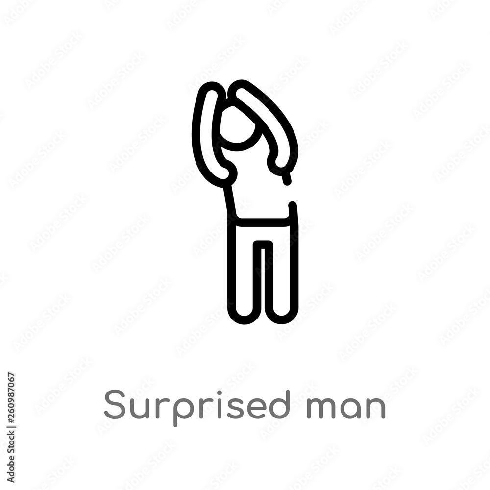 Poster outline surprised man vector icon. isolated black simple line element illustration from people conce