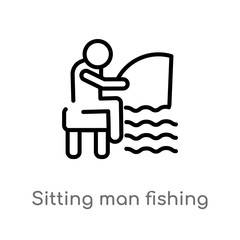 outline sitting man fishing vector icon. isolated black simple line element illustration from people concept. editable vector stroke sitting man fishing icon on white background