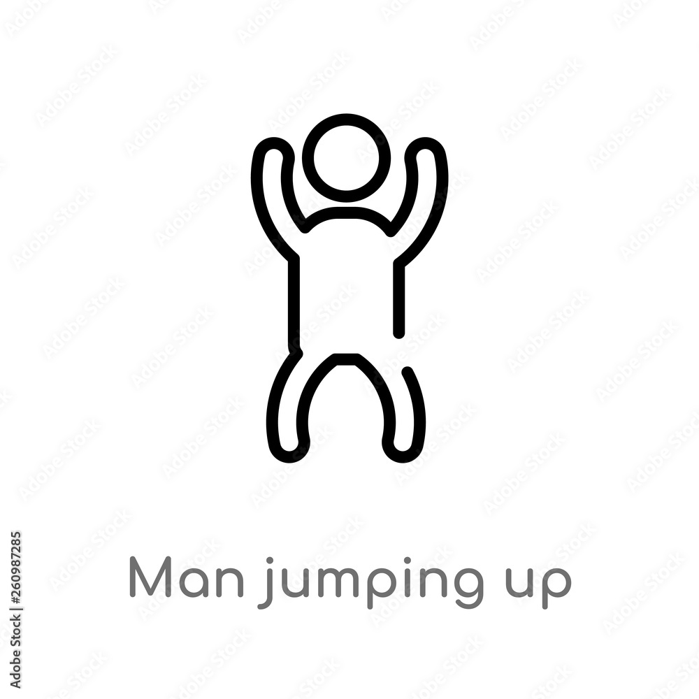 Poster outline man jumping up vector icon. isolated black simple line element illustration from people conc