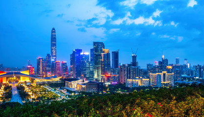 Night View of Urban Architecture in Shenzhen..