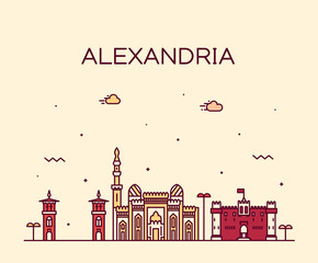 Alexandria skyline Egypt vector drawn linear style