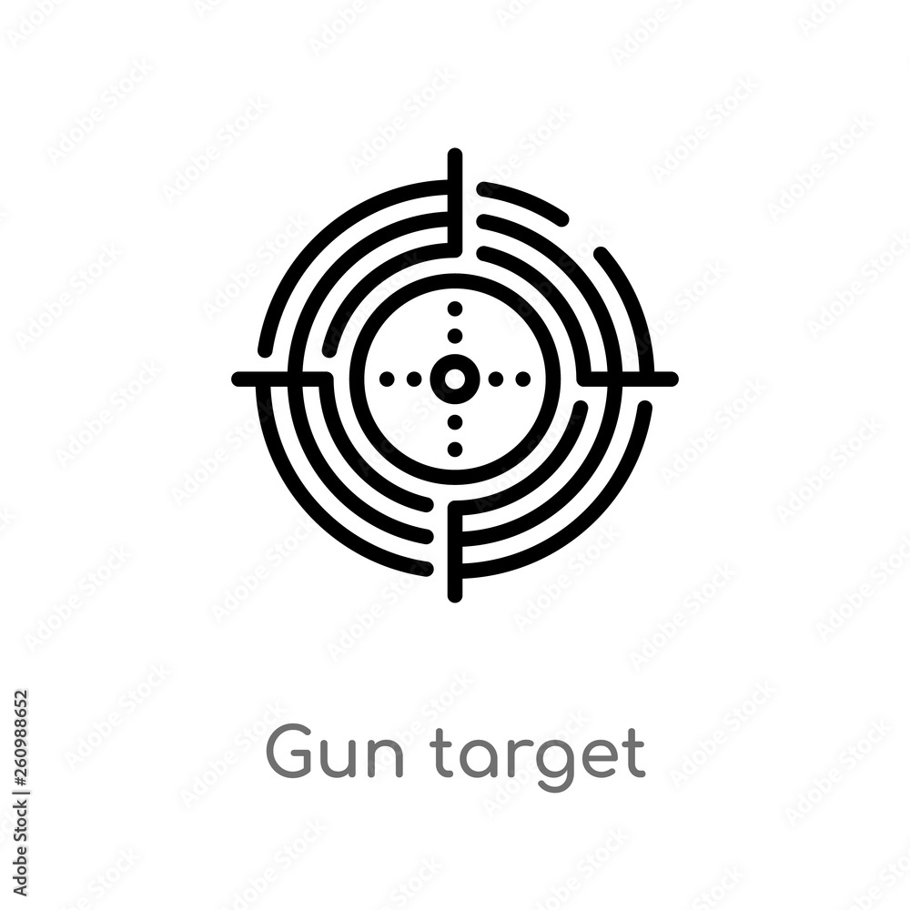 Poster outline gun target vector icon. isolated black simple line element illustration from productivity co