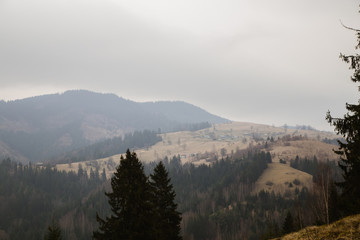 Fototapeta na wymiar Misty landscape in the mountain area
