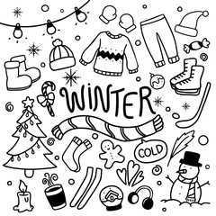 Winter doodles hand drawn vector