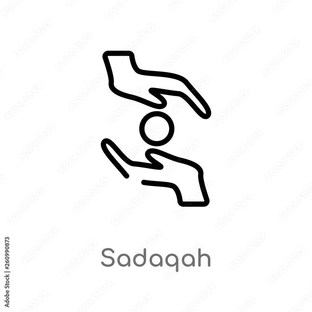 Poster outline sadaqah vector icon. isolated black simple line element illustration from religion-2 concept