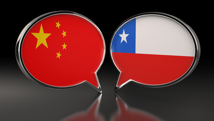 China and Chile flags with Speech Bubbles. 3D Illustration