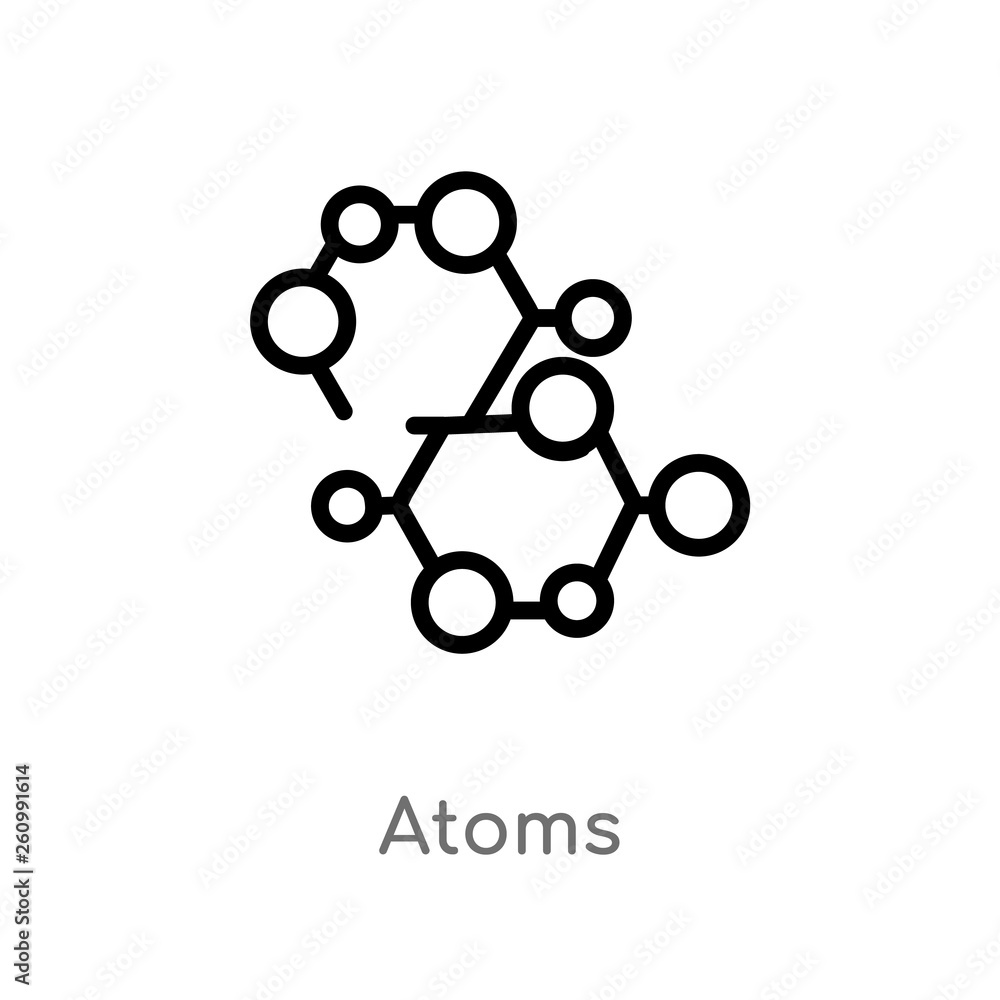 Poster outline atoms vector icon. isolated black simple line element illustration from science concept. edi