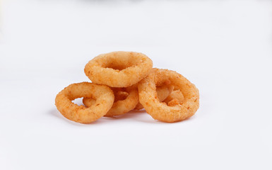 onion rings on white background