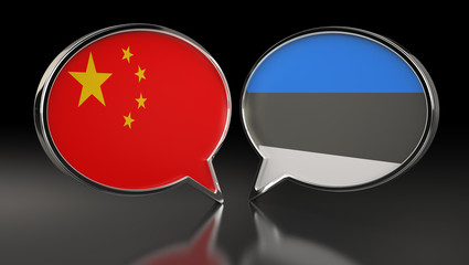 China and Estonia flags with Speech Bubbles. 3D Illustration
