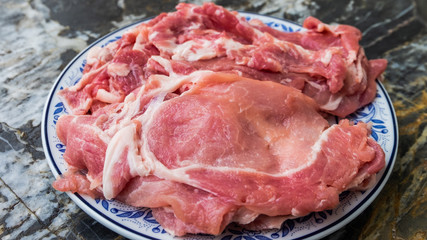 Raw pork slice