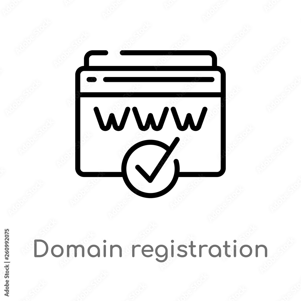Poster outline domain registration vector icon. isolated black simple line element illustration from search