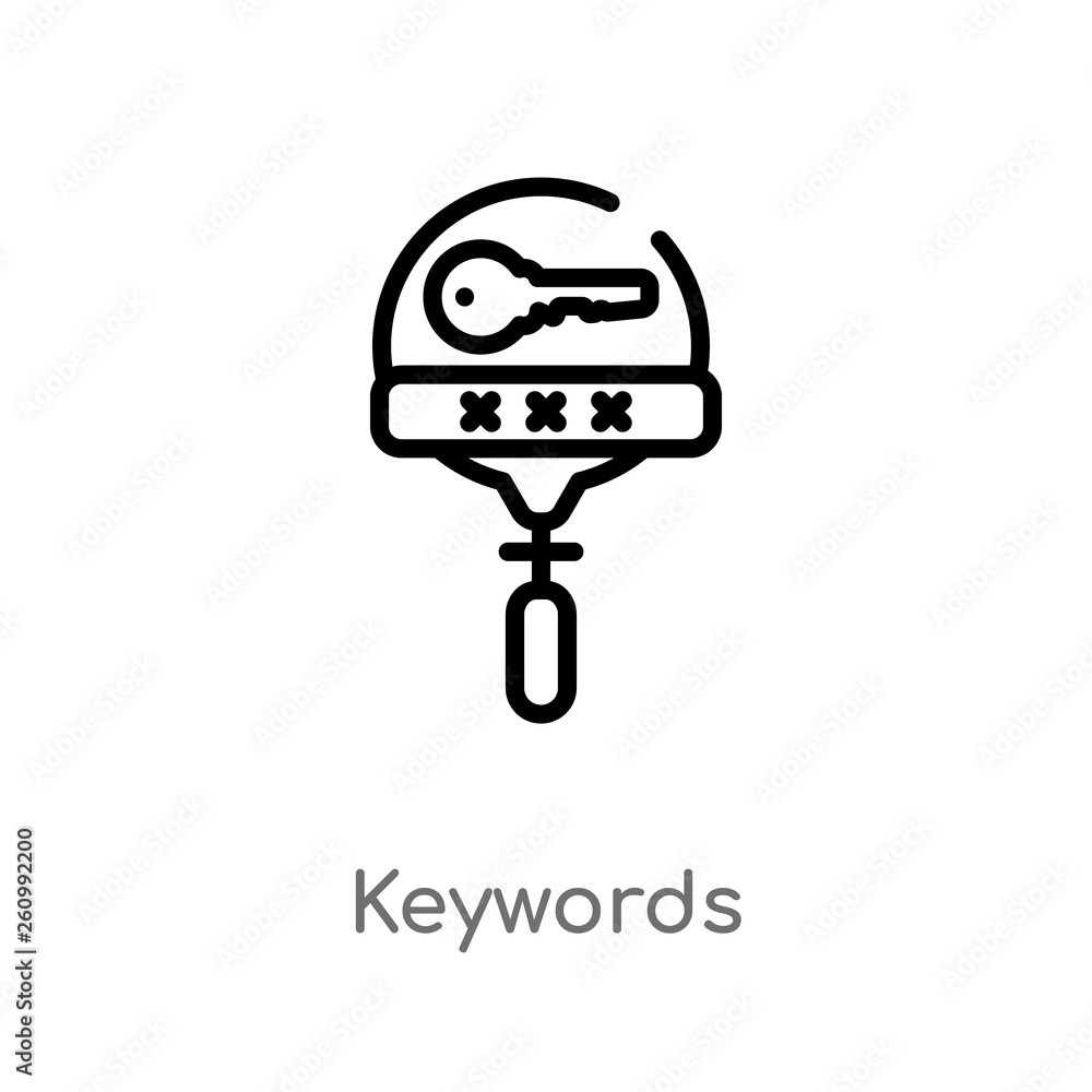 Aufkleber outline keywords vector icon. isolated black simple line element illustration from search engine opt