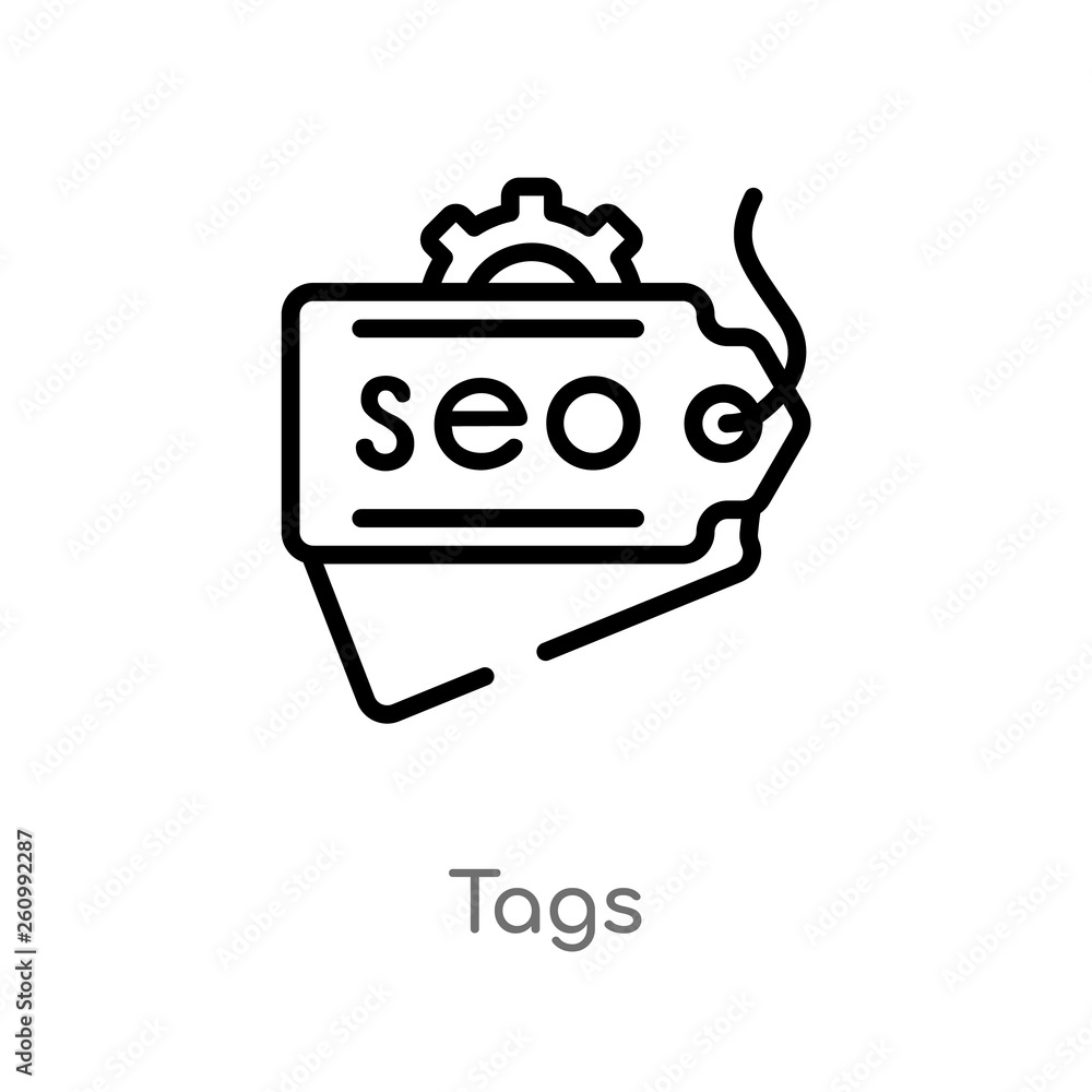 Poster outline tags vector icon. isolated black simple line element illustration from search engine optimiz