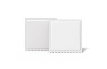 White blank sachet packaging for food, cosmetics and medicines, mock up template on isolated white background, 3d illustration