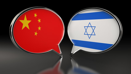 China and Israel flags with Speech Bubbles. 3D Illustration
