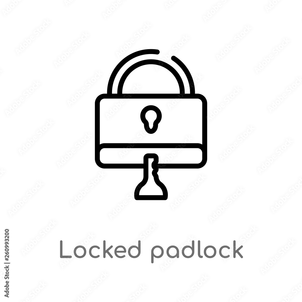 Poster outline locked padlock vector icon. isolated black simple line element illustration from security co