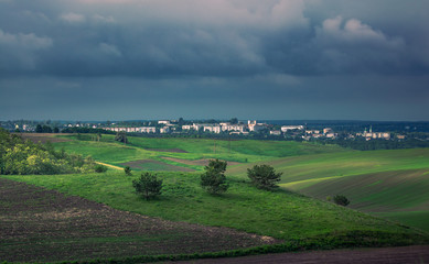 Fields landscape in summer sunset and sunrise