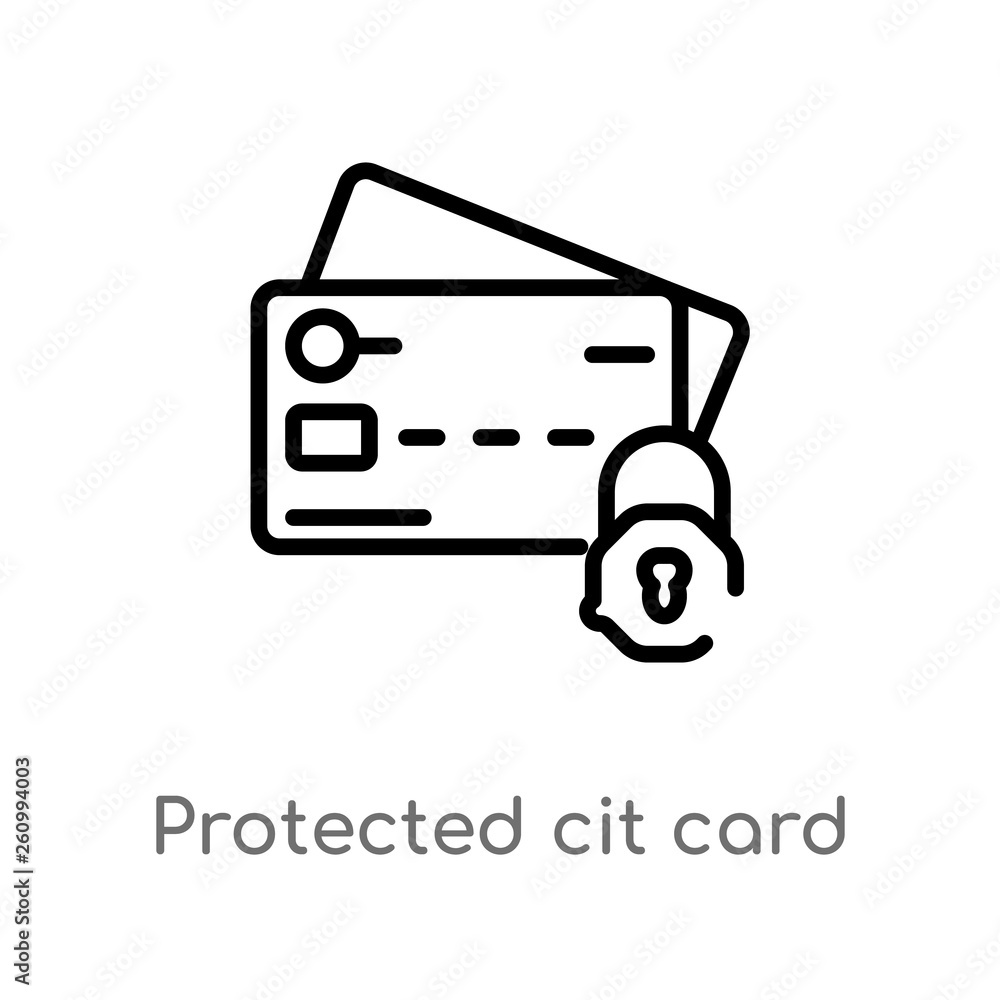 Poster outline protected cit card vector icon. isolated black simple line element illustration from securit