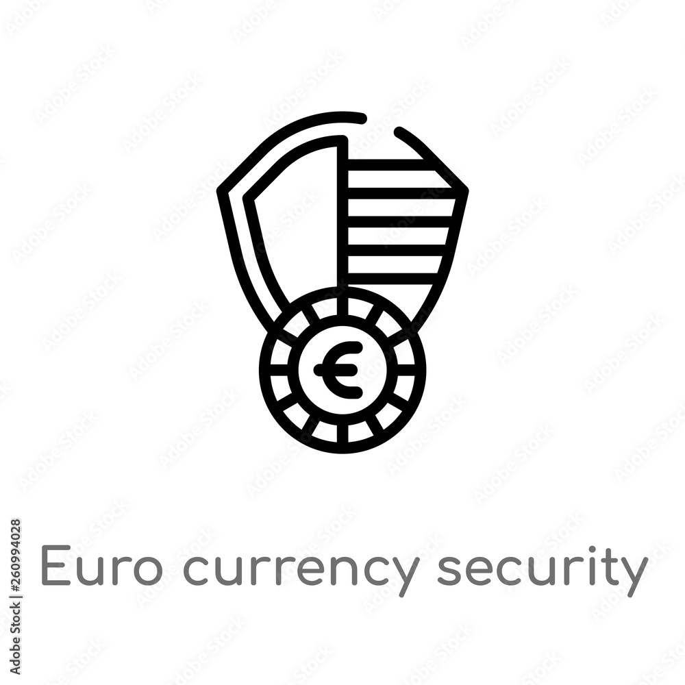 Poster outline euro currency security shield vector icon. isolated black simple line element illustration f