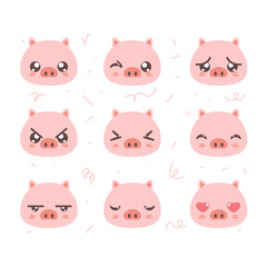 Fototapeta premium cute pig emoticon set