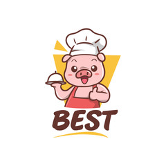 Cute pig cheaf mascot illustration