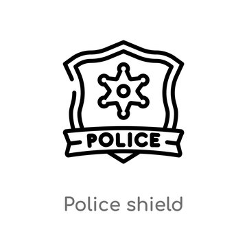 outline police shield vector icon. isolated black simple line element illustration from security concept. editable vector stroke police shield icon on white background