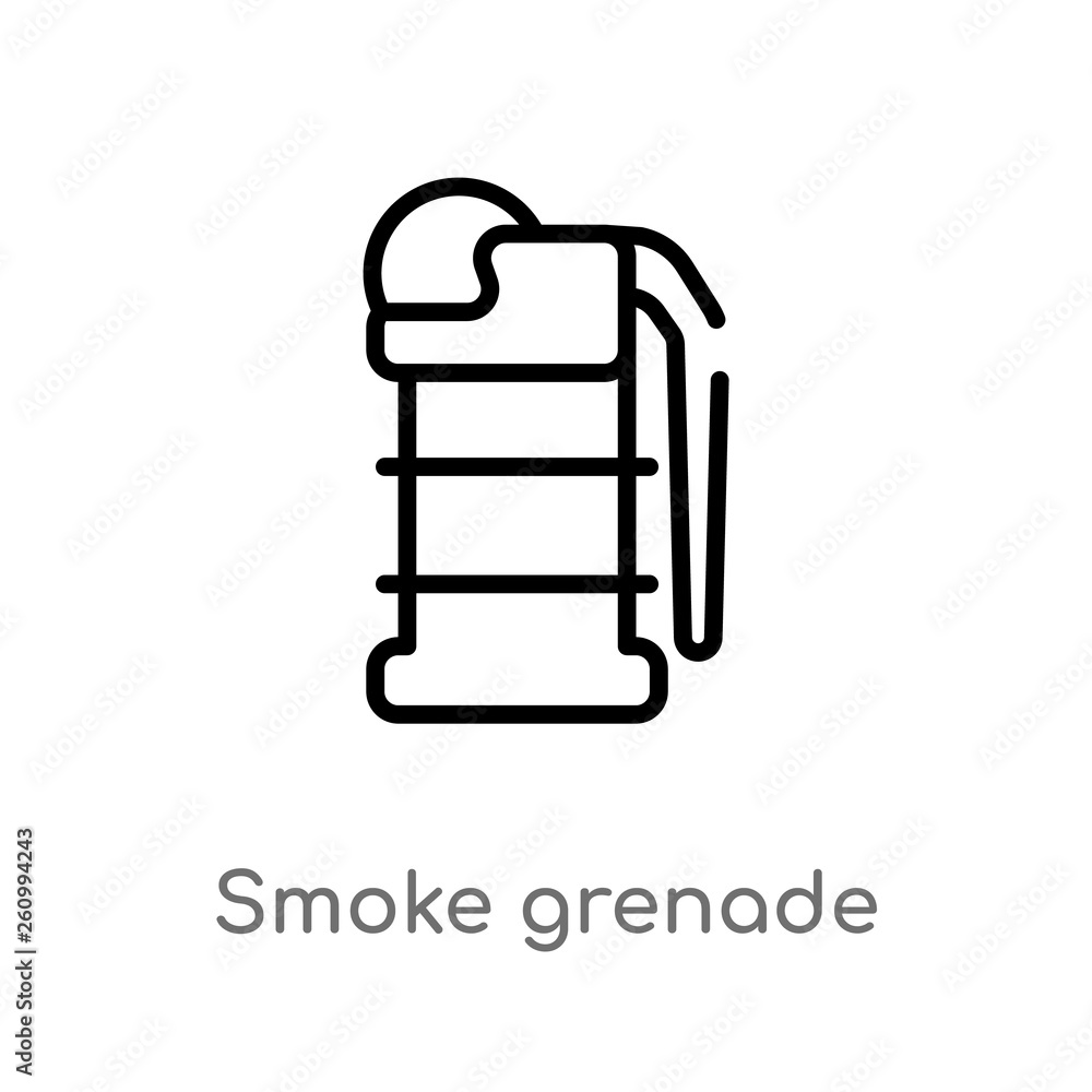 Poster outline smoke grenade vector icon. isolated black simple line element illustration from security con