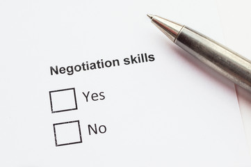 Negotiating skills. Questionnaire and pen