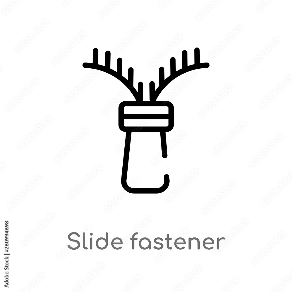 Poster outline slide fastener vector icon. isolated black simple line element illustration from sew concept