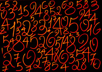 Background of numbers. from zero to nine. Numbers texture. Currency symbols. Numerology....