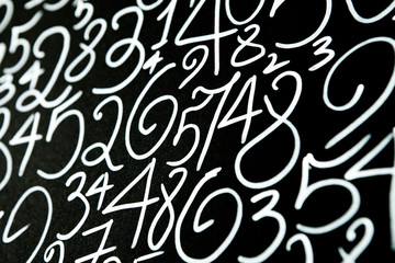 Background of numbers. from zero to nine. Numbers texture. Currency symbols. Numerology. Mathematical equations and formulas