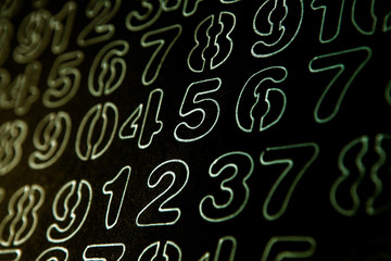 Background of numbers. from zero to nine. Numbers texture. Currency symbols. Numerology. Mathematical equations and formulas