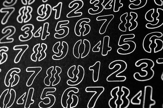 Background of numbers. from zero to nine. Numbers texture. Currency symbols. Numerology. Mathematical equations and formulas