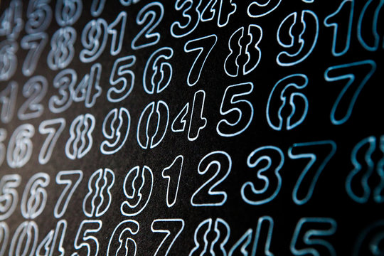 Background of numbers. from zero to nine. Numbers texture. Currency symbols. Numerology. Mathematical equations and formulas