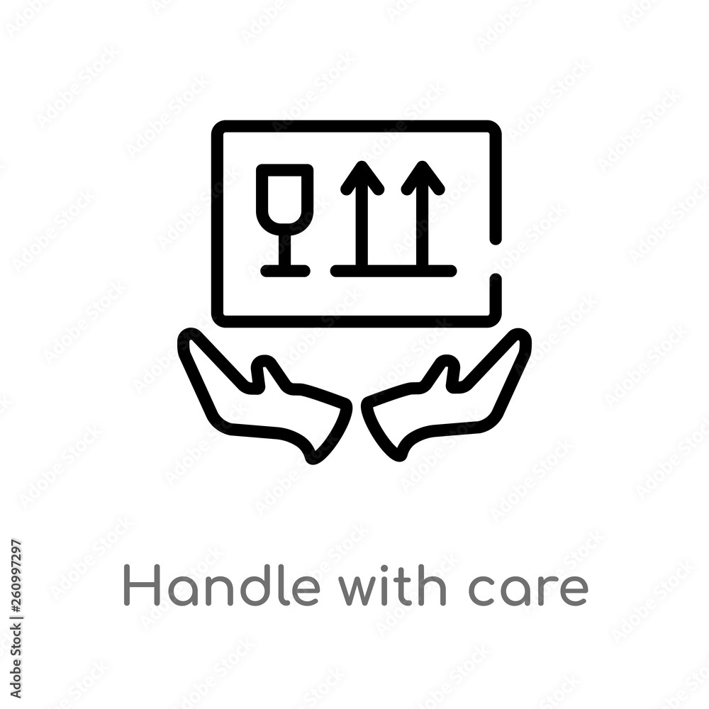 Poster outline handle with care vector icon. isolated black simple line element illustration from shapes co