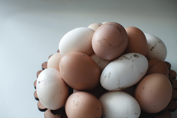 Fresh organic raw chicken brown eggs from the farm. Healthy diet.