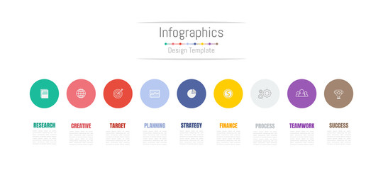 Fototapeta na wymiar Infographic design elements for your business data with 9 options, parts, steps, timelines or processes. Vector Illustration.