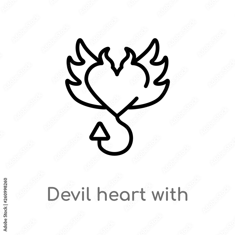 Poster outline devil heart with wings vector icon. isolated black simple line element illustration from sha