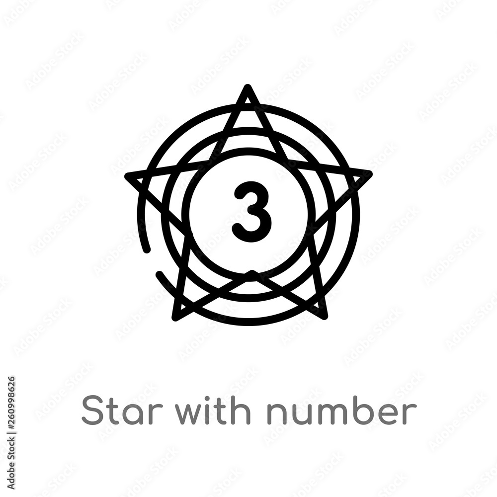 Poster outline star with number three vector icon. isolated black simple line element illustration from sha