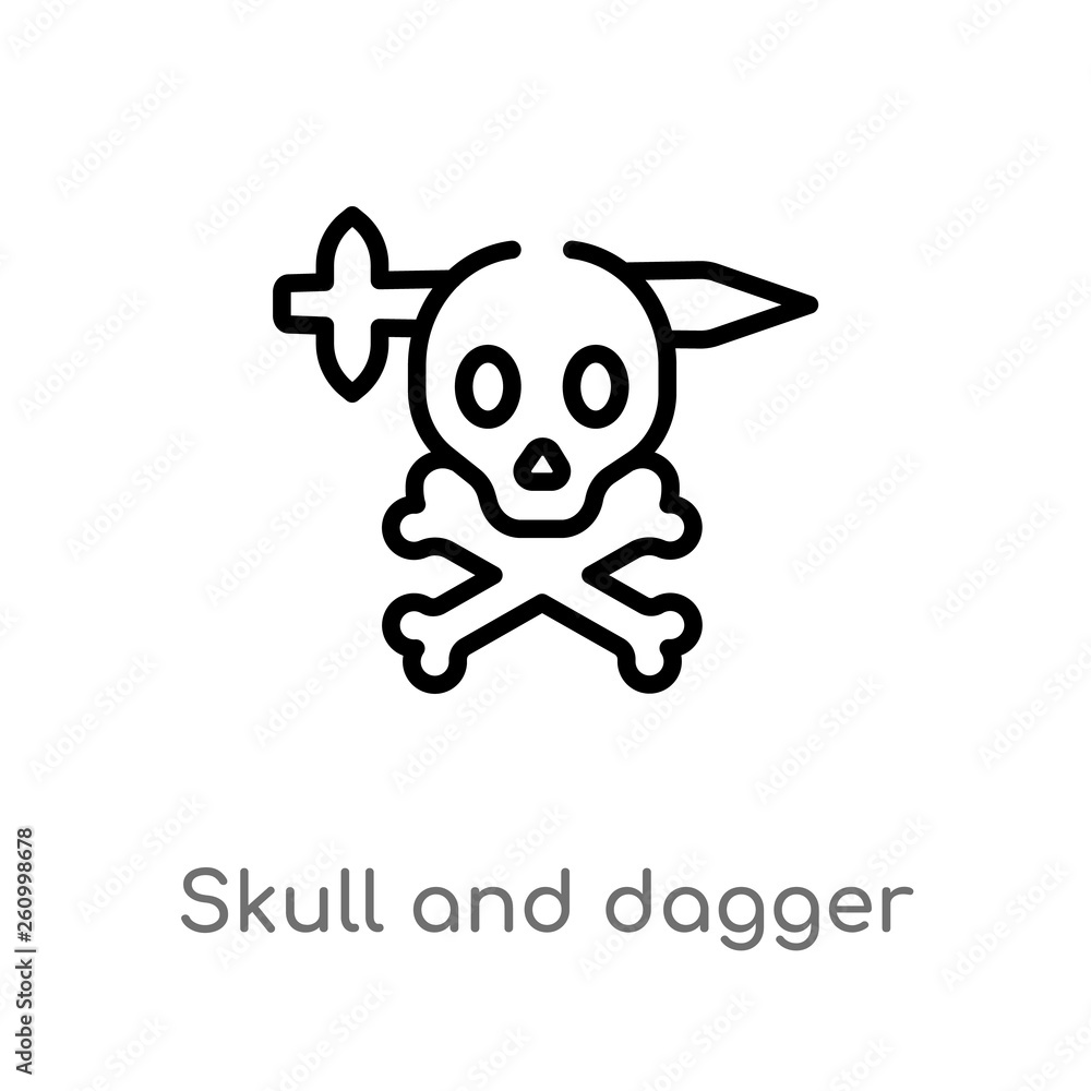 Poster outline skull and dagger vector icon. isolated black simple line element illustration from shapes co