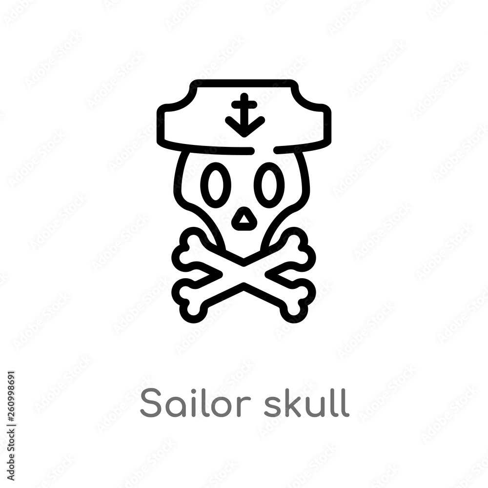 Poster outline sailor skull vector icon. isolated black simple line element illustration from shapes concep