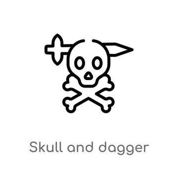 outline skull and dagger vector icon. isolated black simple line element illustration from shapes concept. editable vector stroke skull and dagger icon on white background
