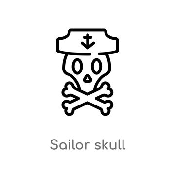 outline sailor skull vector icon. isolated black simple line element illustration from shapes concept. editable vector stroke sailor skull icon on white background