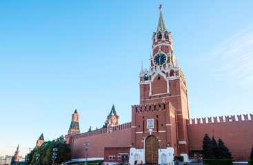 Fototapeta premium View of the Red Square in Moscow. St. Basil’s Cathedral and Spasskaya Tower 